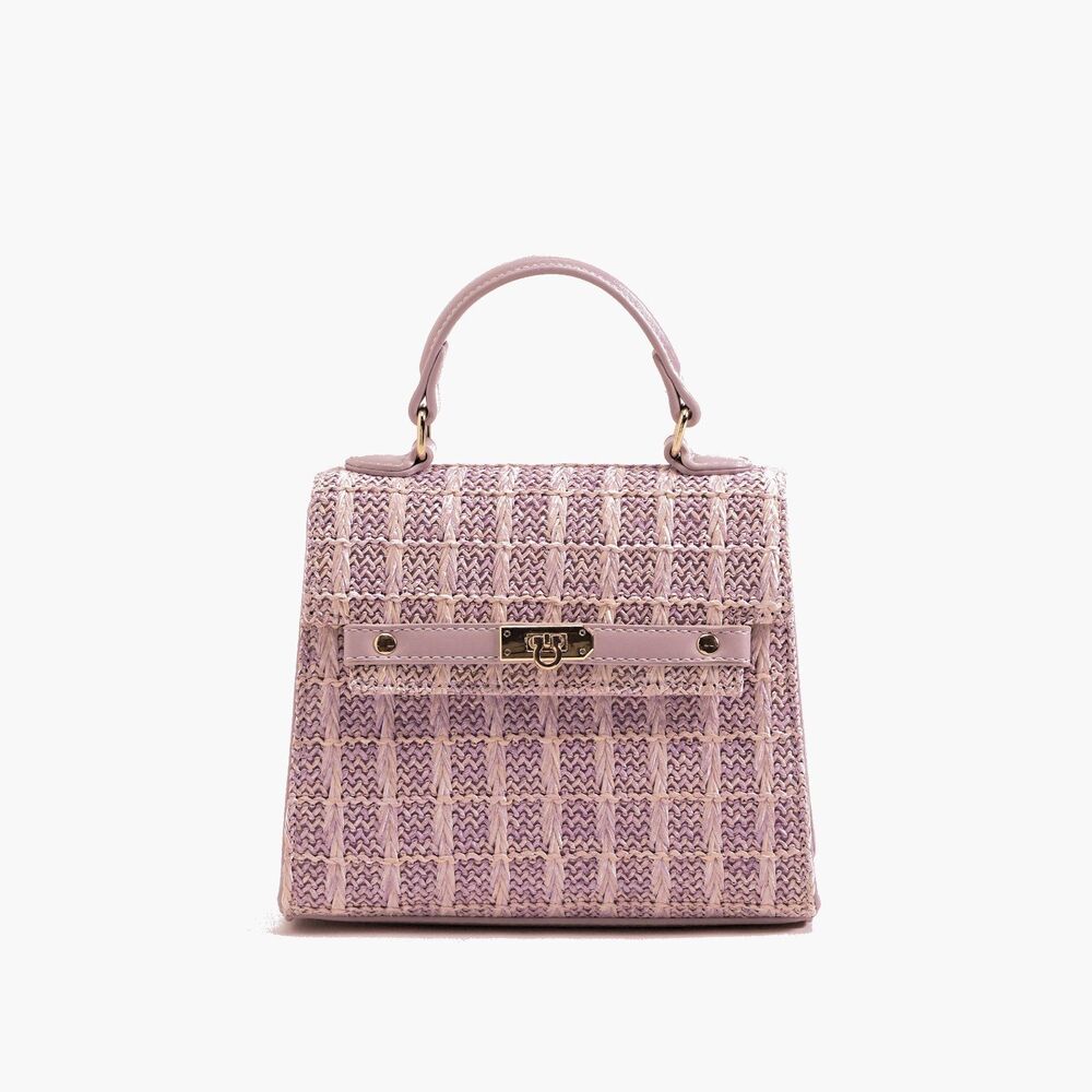 Mini style kelly purple woven tweed straw lilac pastel bag new